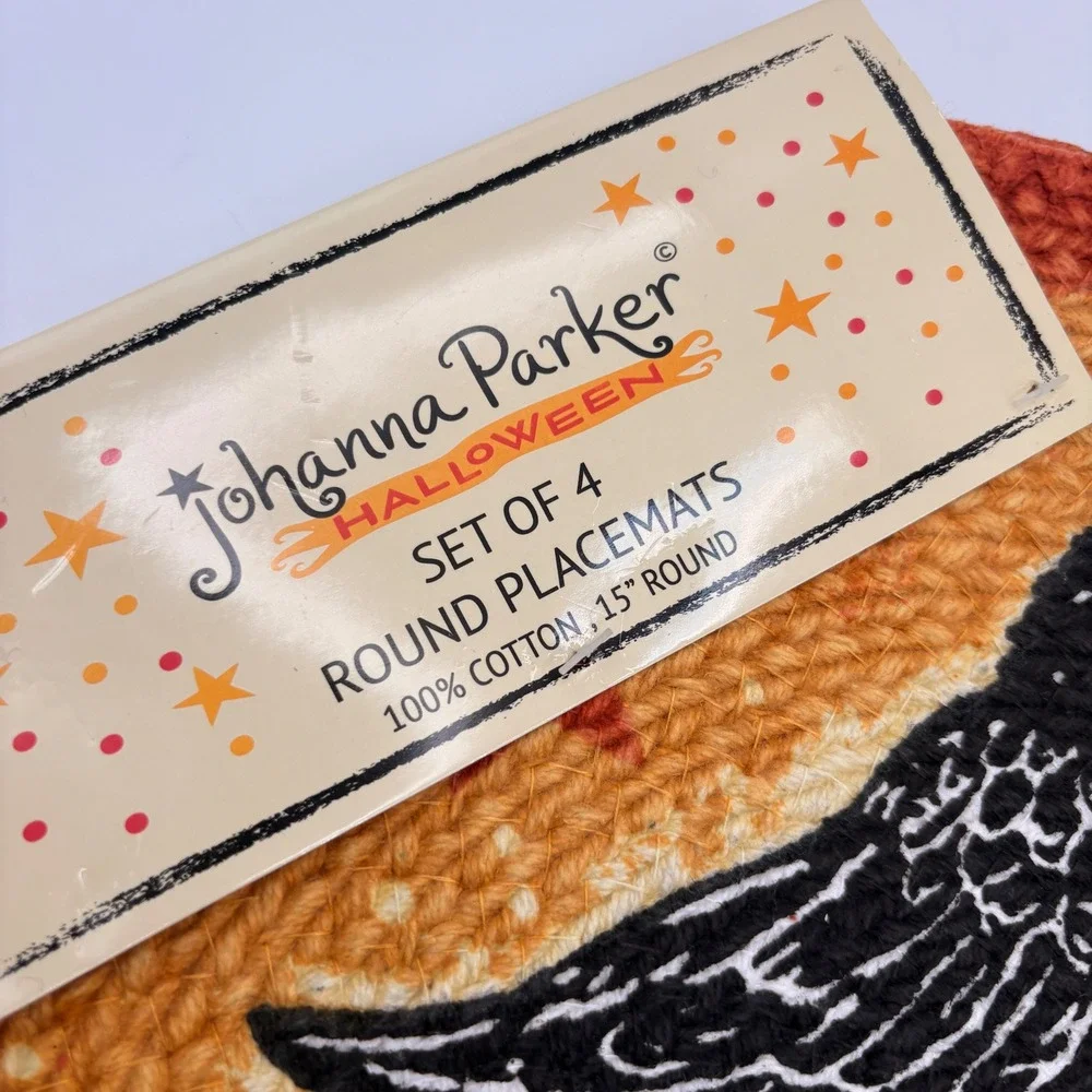 Johanna Parker Halloween Set of 4 Round Placemats 15in Cotton Crow Pumpkin